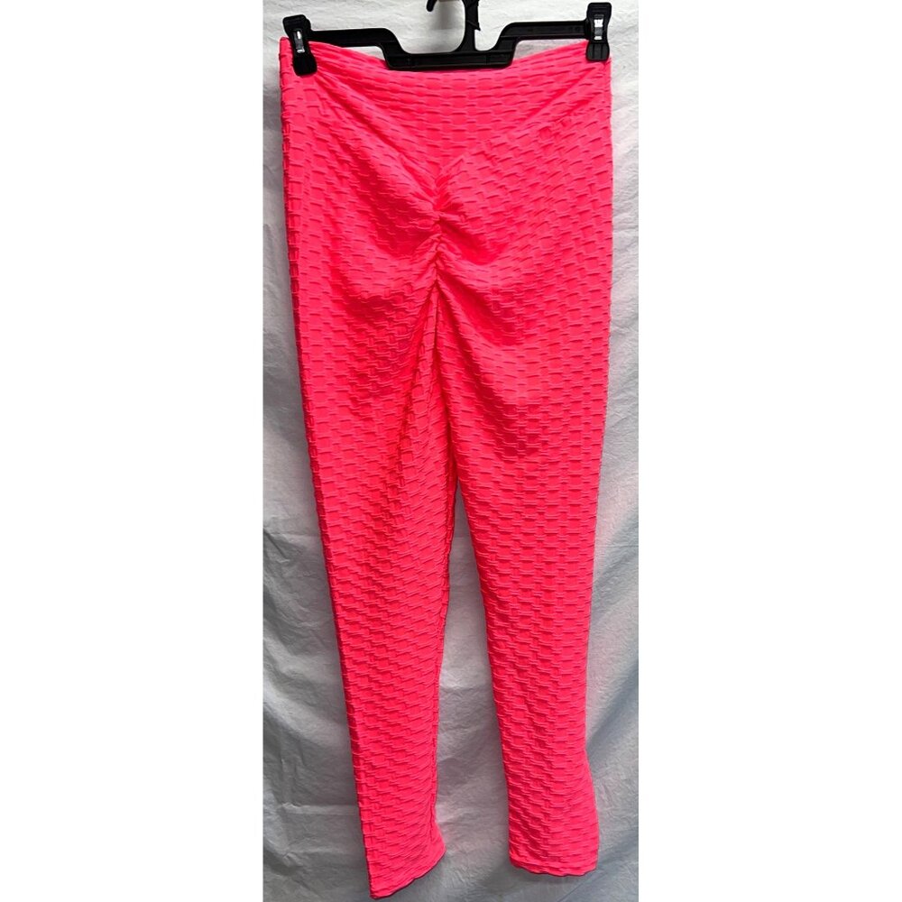 Hot Pink Textured High-Waisted Butt Lift TikTok Leggings For Women - Picture 2 of 2